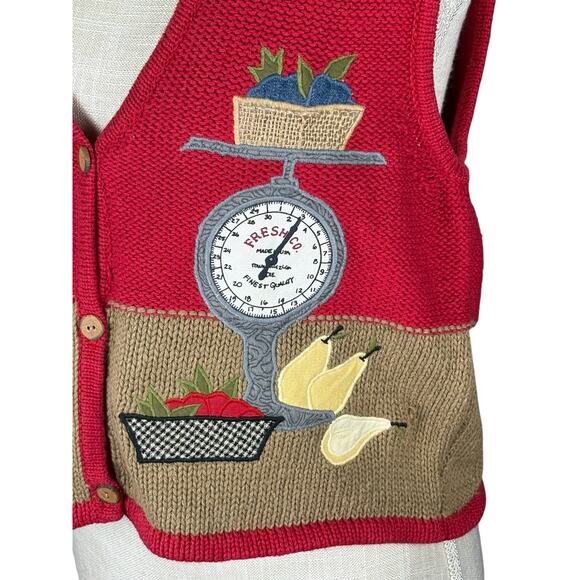 Vintage Sharon Young Sweater Vest Women's Medium Kitchen Fruit Appliqué Cottage - Picture 5 of 8